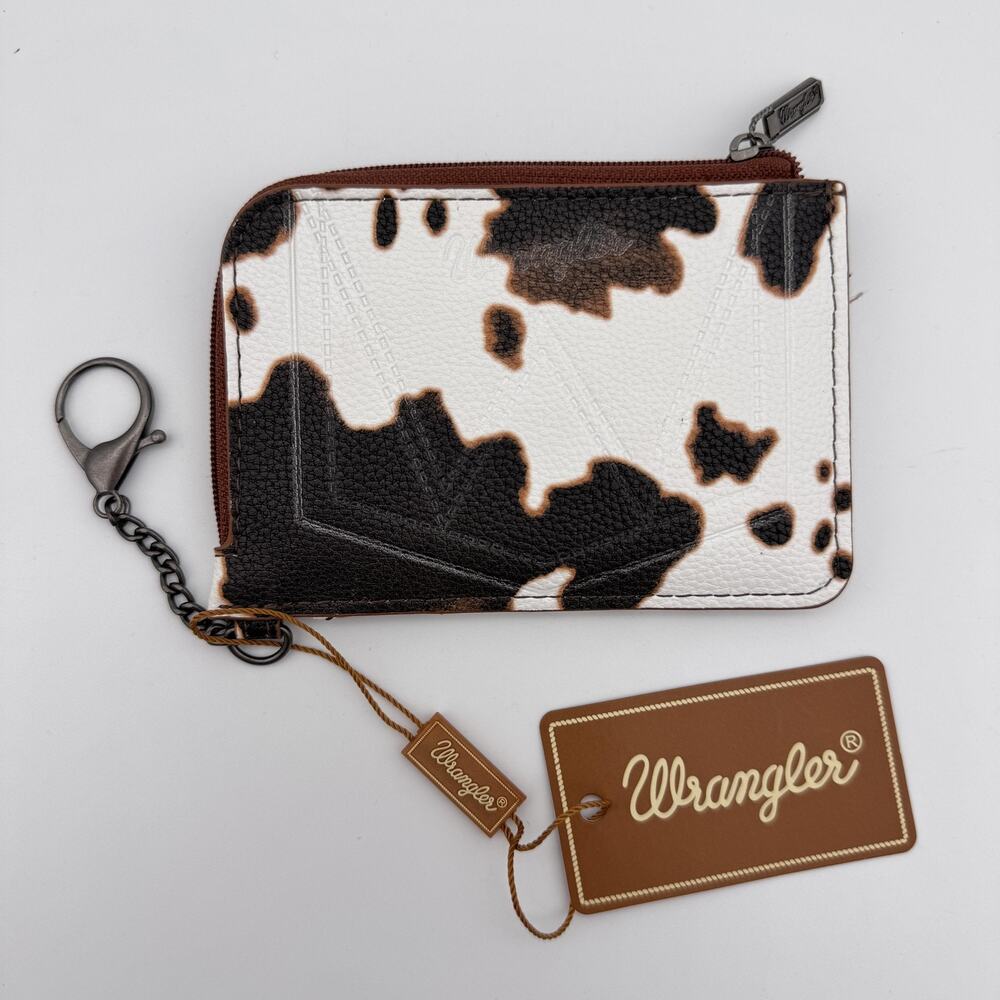 Wrangler Card Wallet Cow Print Zip Around Keychain Western Cowboy Womens